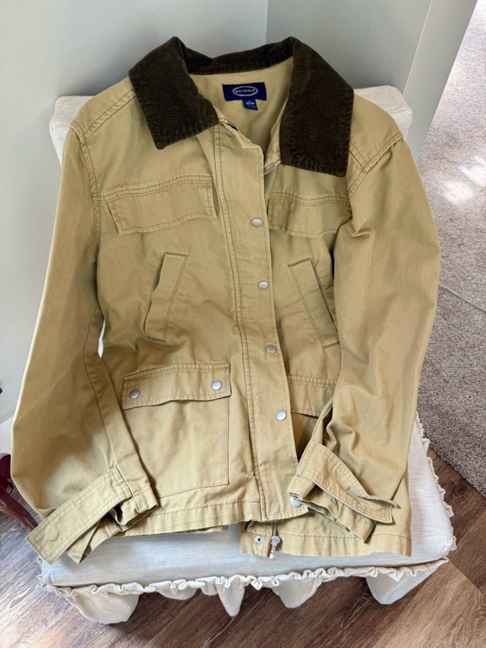 100% cotton Utility Jacket with Dark Corduroy Collar - Tan